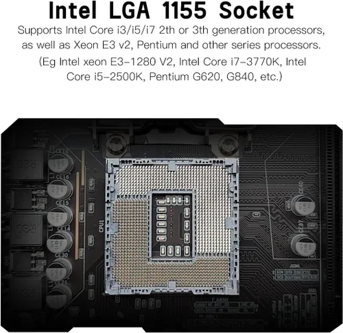 Vista 2 de MACHINIST Placa base para juegos H61 LGA 1155 (Intel 2ª/3ª generación), placas base para computadora Flex-ATX compatibles con PCIe 2.0, LAN 100M