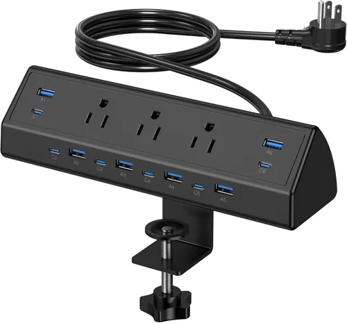 Vista 17 de Jgstkcity Regleta de alimentación con abrazadera de escritorio de 90 W, 12 puertos USB (6 PD 45 W USB-C), protector de sobretensiones, cable