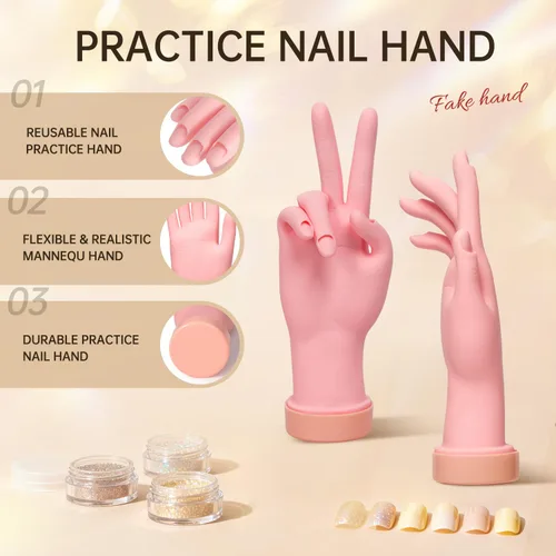 Vista 6 de AORAEM Manos de entrenamiento de uñas flexible suave práctica de plástico maniquí de mano puntas de arte entrenador de manicura práctica herramienta