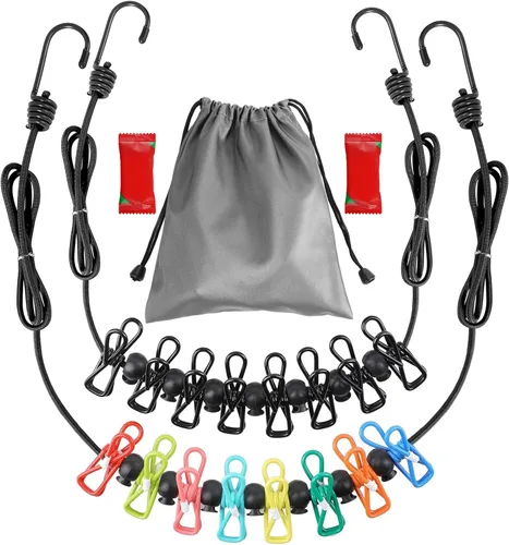 Tendedero portátil retráctil para viajes, 2 paquetes de tendedero portátil con 8 pinzas para la ropa, 2 paquetes de toallas comprimidas desechables,