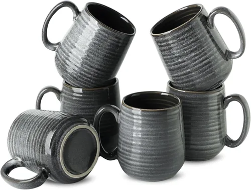 Vista 13 de HASENSE Juego de 6 tazas de café de cerámica con asa, taza grande de café con leche de Navidad para té, cacao caliente, leche, elegante taza