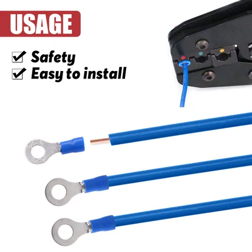 Vista 6 de Hilitchi 100 conectores de crimpado de cables eléctricos de anillo aislado 16-14AWG (azul, M6)