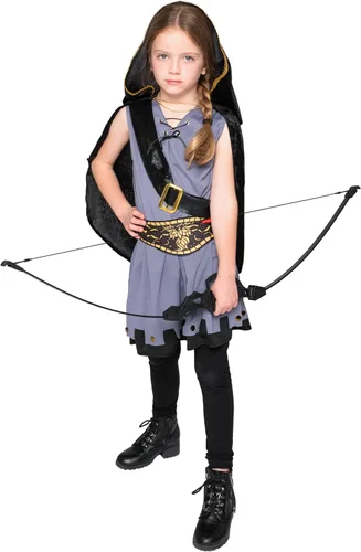 Vista 4 de Spooktacular Creations Disfraz de arquero para niñas, disfraz de cazadora con capucha para niños, disfraz de flecha con accesorios para Halloween