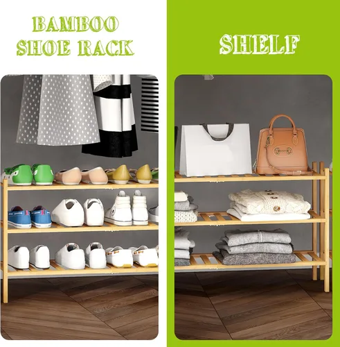Vista 5 de BMOSU - Estantería de zapatos de bambú extendida de 3 niveles, organizador de almacenamiento premium apilable para pasillo, armario, sala de estar