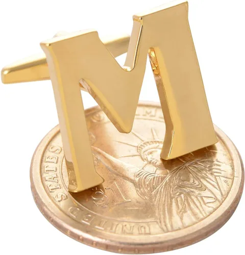 Vista 2 de Gemelosmancuernas de oro con el alfabeto con caja de regalo, para hombres
