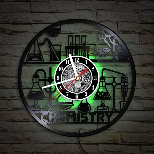 Vista 6 de The Geeky Days Reloj de pared con grabado láser de química, disco de vinilo, retroiluminación LED, para laboratorio, aula, ciencia, decoración