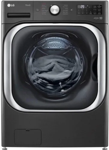 LG Lavadora de carga frontal inteligente apilable de 5.2 pies cúbicos en acero negro con tecnología de vapor y turbowash