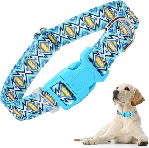 Vista 11 de Lindo collar de perro con patrones de flores verdes para perros machos y hembras, collares ajustables y cómodos para perros XS, pequeños, medianos