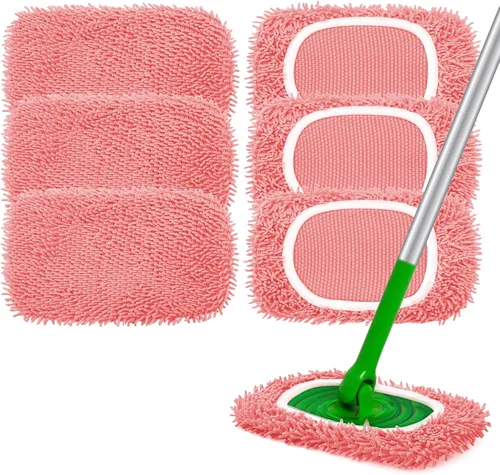 Vista 8 de Almohadillas de microfibra reutilizables para trapeador Compatibles con Swiffer Sweeper - Paquete de 4 paños de barrido en seco y paños de trapeo
