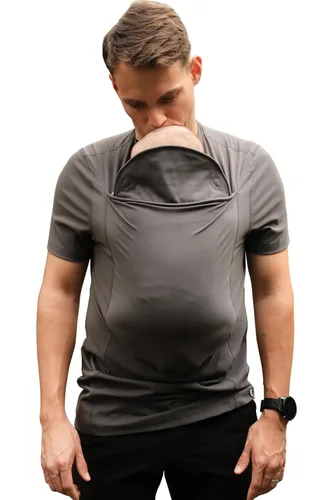 Vista 16 de Lalabu La Camisa del Papá Portabebés Manos Libres para Papás con Bolsillo Canguro Diseñado para el Enlace, la Seguridad y la Comodidad para Negro