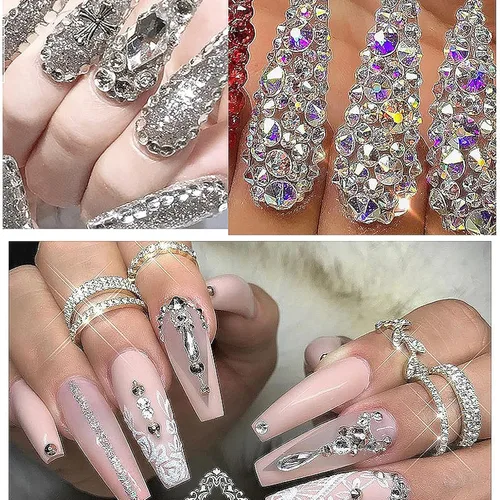 Vista 5 de Juego de 4880 piezas de diamantes de imitación de cristal de color, diamantes de imitación para uñas, cuentas redondas con parte trasera plana