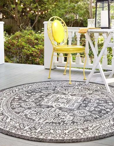 Vista 62 de Unique Loom Outdoor Aztec Collection Alfombra de área - Chalca (10 pies, redonda, azul/marfil)