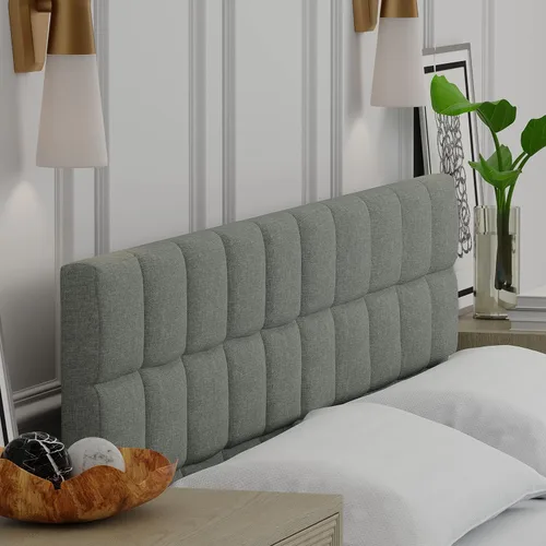 Vista 7 de Glenwillow Home Varia - Cabecera tapizada con paneles de 20 pulgadas de alto, acolchado cuadrado de 3 filas, tamaño King, color gris claro