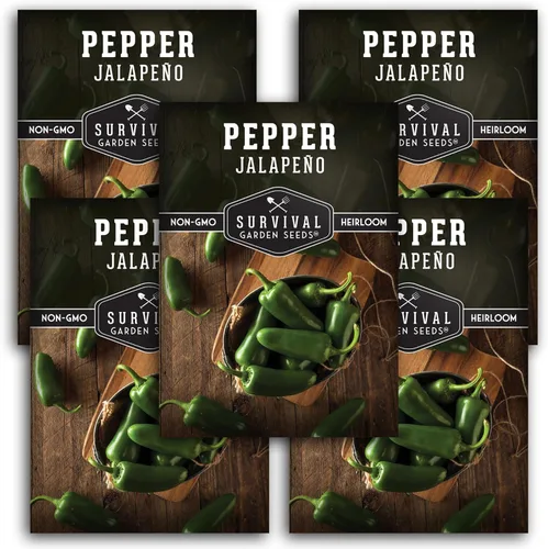 Survival Garden Seeds - Semilla de pimiento jalapeño para plantar - Paquete con instrucciones para plantar y cultivar chiles verdes o rojos en tu
