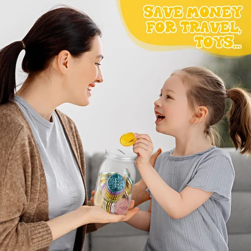 Vista 6 de Roowest 3 tarros de monedas para fichas de comportamiento, tarros de recompensa de plástico a granel para niños, fichas, aula, gestión