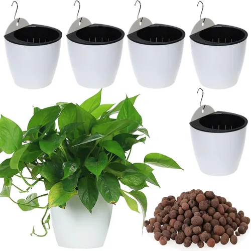 Vista 12 de Paquete de 6 macetas de plástico de 5 pulgadas para colgar en la pared, macetas que absorben la humedad para interiores y exteriores, violeta