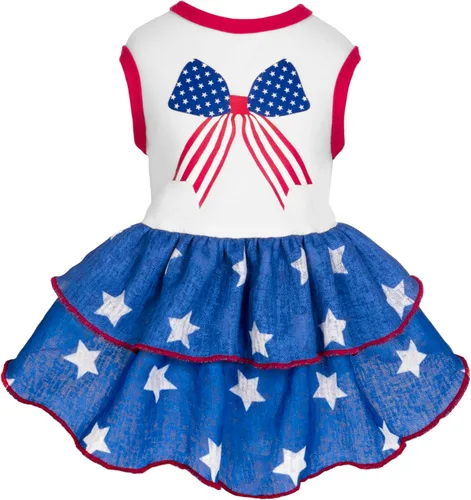 Vista 15 de Fitwarm Ropa de perro 100% algodón American Cutie para el 4 de julio, ropa para perros del Día de los Caídos, vestidos patrióticos, vestido