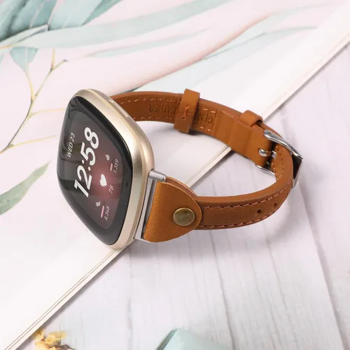Vista 4 de Minyee Compatible con Fitbit Versa 3/Fitbit Sense Band para mujeres y hombres, correa de cuero delgada y fina, pulsera para Fitbit Versa 3/Fitbit