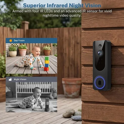 Vista 6 de Hubposh Cámara inalámbrica con receptor interior, monitor de bebé, alimentado por batería, detección de movimiento y humanos AI, conversación de 2