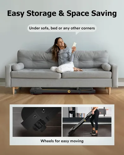 Vista 5 de UREVO Treadmill with Standing Desk Workstation, Walking Pad Treadmills for Home Office, Under Desk Compact Design Treadmill with HIIT Programs