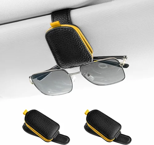 Vista 14 de SINGARO Soporte para lentes de sol para automóvil, hebilla magnética de cuero, clip para lentes de sol, clip para lentes de sol, almacenamiento