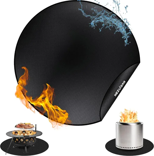 Vista 8 de Tapete redondo de 29.5 pulgadas para hoguera Solo Stove Bonfire, alfombrilla de parrilla ignífuga de doble cara, accesorio de barbacoa resistente al