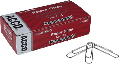 Vista 2 de ACCO - Clips de papel antideslizantes, tamaño jumbo No.4, plateado, caja de 100 clips, 1 caja (72585)