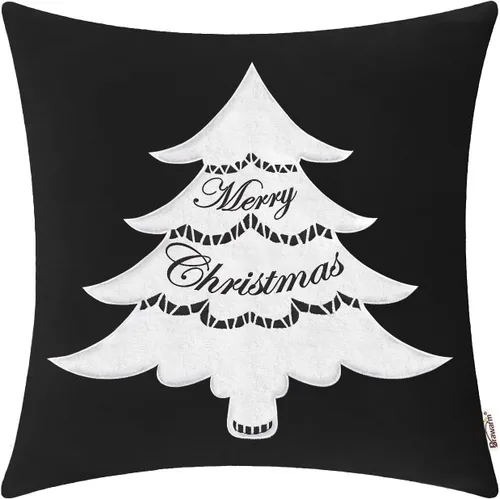 Vista 18 de BRAWARM Christmas Pillow Cover 18 X 18 Inches, Black Reindeer Embroidered Pillow Cover, Soft Velvet Decorative Throw Pillow for Couch Bed Sofa