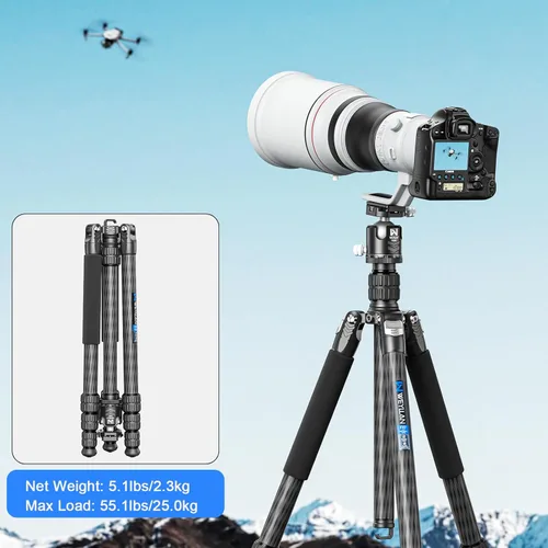 Vista 7 de Trípode de fibra de carbono de 72.6 pulgadas Monopod WEYLLAN Heavy Duty Tripod para cámara, tubo de 1.280 in, trípode profesional para cámara