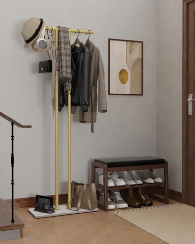 Vista 2 de OUTBROS Perchero de metal grande independiente con base de roca, almacenamiento de ropa de pie para interiores, 23.6 pulgadas de ancho, resistente