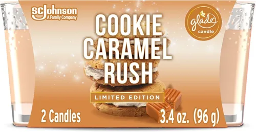 Vista 2 de Glade Velas en frasco, velas aromáticas infundidas con aceites esenciales, velas ambientadoras, 4 velas de 3.4 onzas (Cookie Caramel Rush)
