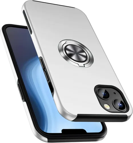 Vista 15 de Funda a prueba de golpes para iPhone 14 de 6.1 pulgadas, [anillo de dedo integrado] funda de teléfono de grado militar con soporte de metal Negro