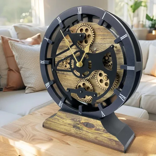 Vista 15 de Reloj de escritorio The Gears Clock de 10 pulgadas con engranajes móviles reales convertible en reloj de pared (Lava Roja)