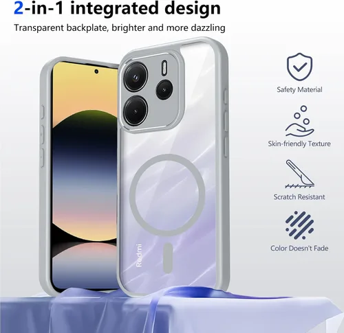 Vista 261 de Funda magnética transparente compatible con Xiaomi 17T, color negro 2 en 1 PC + TPU cubierta de teléfono a prueba de golpes, carcasa protectora