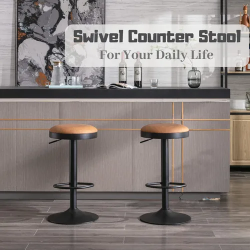 Vista 10 de Taburetes de bar sin espalda, taburetes de bar ajustables redondos individuales para encimera de cocina, taburete giratorio de altura de barra, Gris