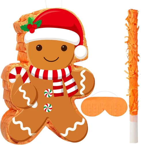 Vista 8 de Piñata de Calcetín de Navidad de 16 Pulgadas, Piñata Mexicana de Navidad con Palo, Paquete con Venda para los Ojos, Bundle de Navidad