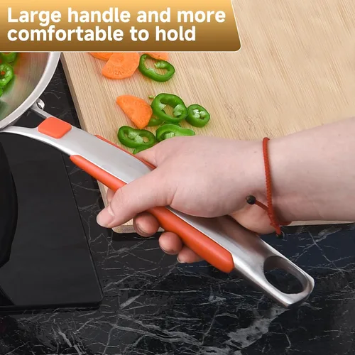 Vista 4 de Inqibee Sartén de acero inoxidable de tres capas de 10 pulgadas con tapa, sartén, sartén de inducción, resistente y apta para lavavajillas, mango