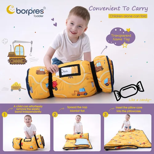 Vista 3 de Juego de Colchoneta para Siesta con Almohada y Manta: Colchonetas para Dormir para Niños Pequeños - Saco de Dormir Grueso y Grande Enrollable