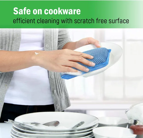Vista 7 de Scrub-It - Esponja de cocina de microfibra Miracle - Esponjas de limpieza resistentes para lavavajillas que no rayan, lavables a máquina, (azul)