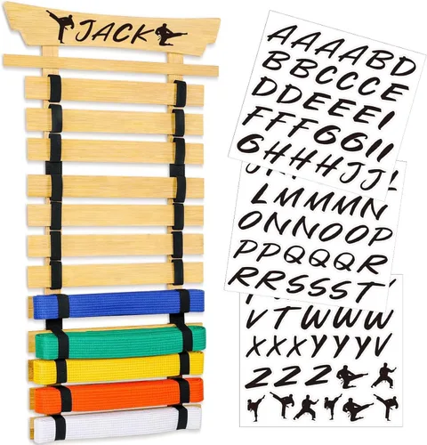 Vista 10 de Karate Belt Display Rack with Stickers, Martial Arts Belt Display Holder, Taekwondo Belt Jiu Jitsu Belt BJJ Belt Display Hanging Holder for Adults