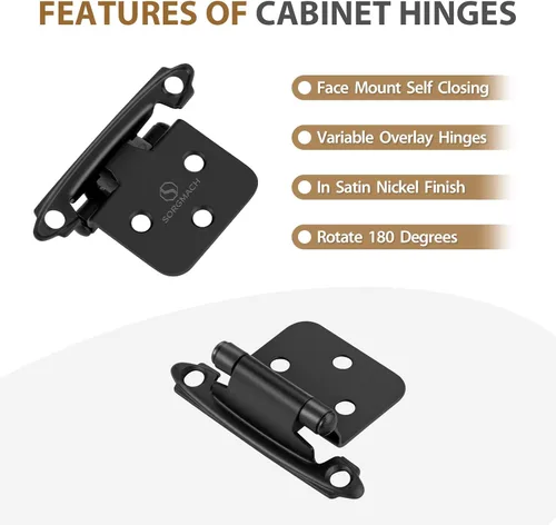 Vista 5 de Bisagras de puerta de gabinete de cocina de cierre automático, color negro mate, 10 pares de bisagras de gabinete de 2-1/8 pulgadas, bisagras