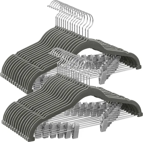 Vista 19 de SONGMICS Paquete de 30 perchas para pantalones, perchas de terciopelo de 16.7 pulgadas de largo con clips ajustables, resistentes, antideslizantes