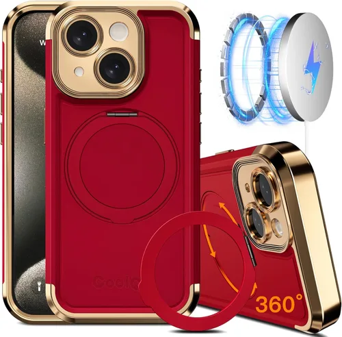 Vista 15 de COOLQO Funda para iPhone 13 de 6.1 pulgadas, soporte magnético de giro de 360° [compatible con Magsafe] [protección militar] chapado mate resistente
