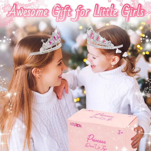 Vista 6 de NINAOR Regalos de fiesta de corona de princesa, 16 tiaras de princesa para cumpleaños, accesorios de cosplay de niña, suministros de fiesta