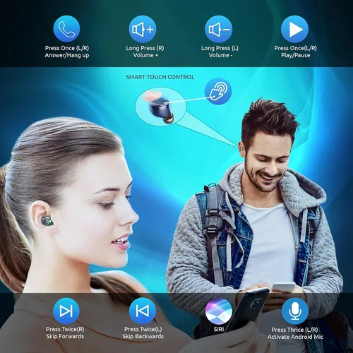Vista 5 de Wireless V5.1 PRO auriculares funciona para Xiaomi Mi 10 Pro 5G IPX3 Bluetooth Touch impermeable, a prueba de sudorreducción de ruido con micrófono