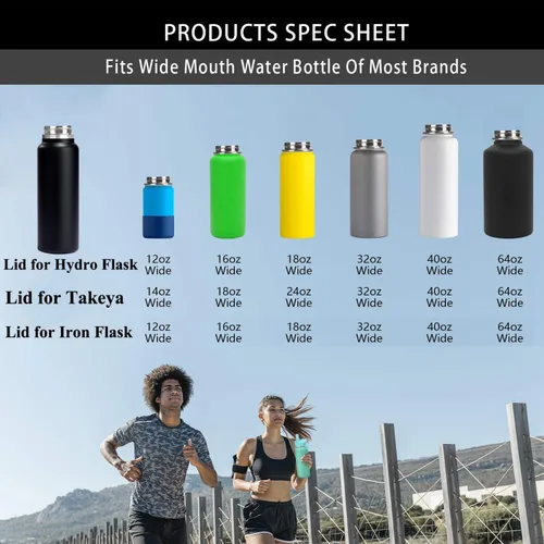 Vista 7 de Botella de agua deportiva con tapa con pajilla, boca ancha, tapa flexible con popote compatible con Hydroflask de 12, 16, 18, 20, 32, 40, 64 onzas