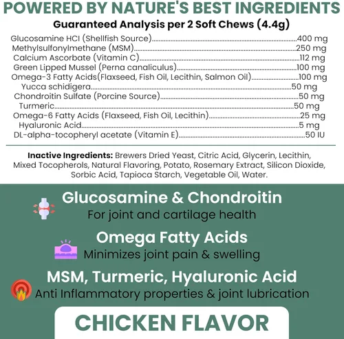 Vista 2 de Chew + Heal Labs Suplemento de glucosamina para cadera y articulaciones, 60 perros mayores, masticables suaves para movilidad, fabricados
