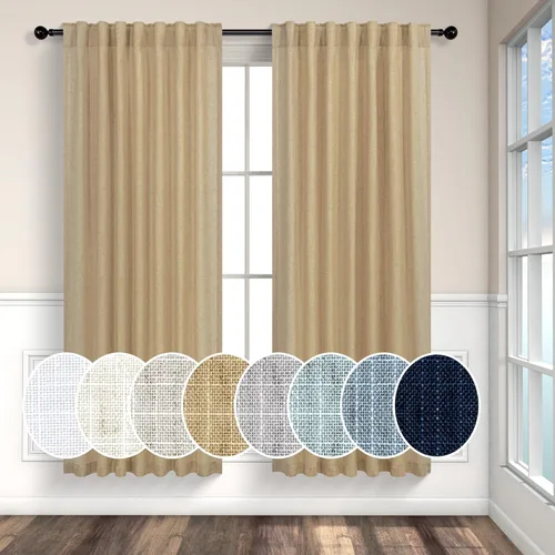 Vista 76 de Cortinas de lino natural semitraslúcidas Pitalk de 36 pulgadas de ancho para sala de estar, juego de 2 paneles con pestaña trasera, cortinas
