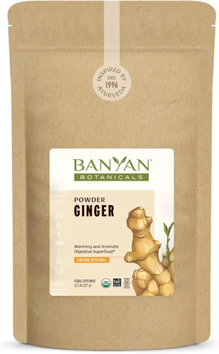 Banyan Botanicals Ginger Powder - Certificado Orgánico, 1/2 lb - Zingiber officinale - Apoya la salud, el bienestar y la comodidad en general