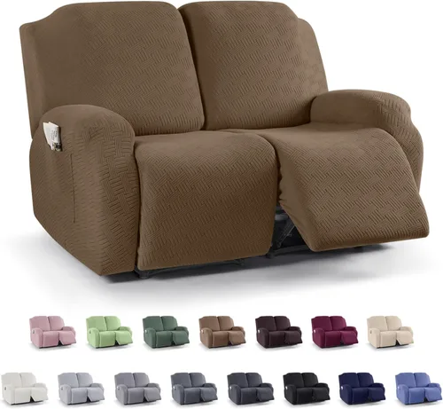Vista 26 de KinCam Fundas para Reclinables, Fundas Elásticas para Sillas Reclinables, Fundas para Sofá Reclinable con Rayas Jacquard, Fundas Protectoras de Negro